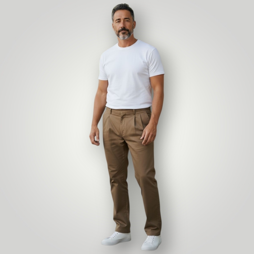 Eddie Bauer Mens Khaki Chino Pants 44 Tall Wrinkle Resistant Relaxed Fit Pleated